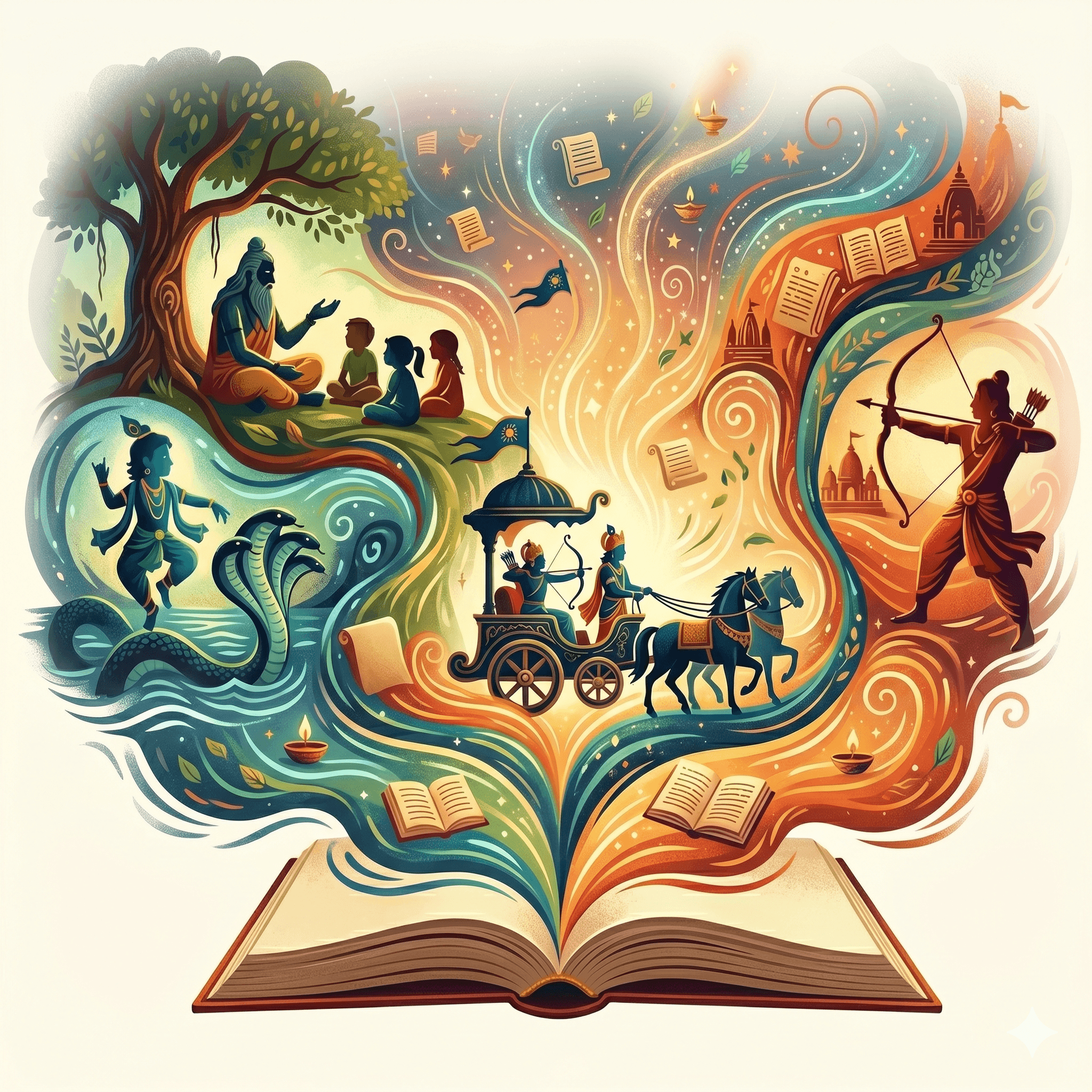 Mythological scenes from Indian sacred stories